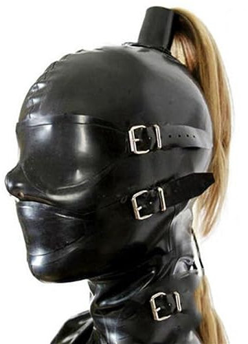 DaiQei Latex Maske Gummi Kopfmaske Vollmaske mit Abnehmbare Augenmaske und Knebel SM Extrem Latex Maske Sklavin Sex Maske für Frauen und Männer Paar Cosplay Halloween Maske Fetisch Maske Sexspielzeug