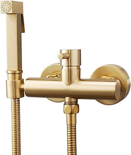 Toiletten-Spray-Set, gebürstetes Gold, Stoffwindel-Sprayer-Set, Messing, heißes und kaltes Wasser, Handbrause, Toiletten-Set, Einhand-Toiletten-Sprayer, Wandmontage, Badezimmer-Waschraum-Set, (Size :
