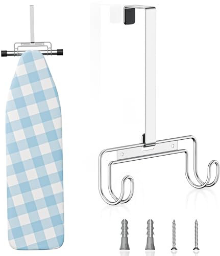 Accroche Table a Repasser, Support Fer a Repasser Montage Mural, Support Planche a Repasser avec Crochets Amovibles, Acier Inoxydable Porte Planche à Repasser, Convient pour Le Linge, Argent