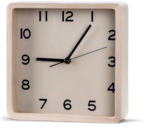 Maxspace Tischuhr, 19cm Quadratischer Holz Tischuhr Batteriebetrieben, Analoge Wanduhr Ohne Tickgeräusche für Tisch Wohnzimmer Deko (Beige)
