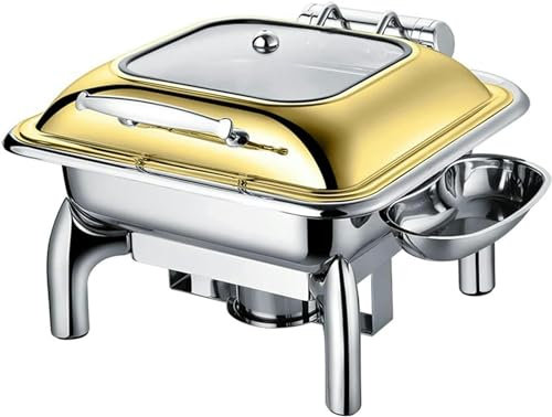 QPZMALSKY 6 L Chafing Dish Set, Stainless Steel Buffet Server Warming Tray with Water Pan & Fuel Holders, for Restaurant Catering Parties Weddings Picnics Food Warmer (Silver)