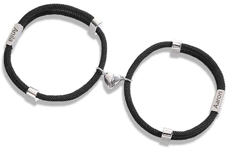 Amsgedhie Personalisiertes Paar-Armband, 2 Stück Magnetisches Paar-Armband mit Herz-Charme, Geschenke für Männer und Frauen, Hochzeit, Geburtstag, Jahrestag, Housewarming Geschenke.