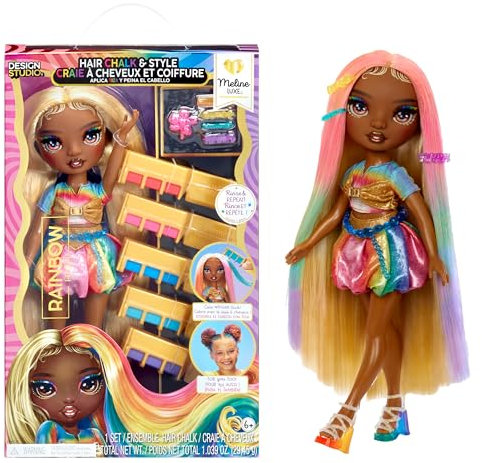 Rainbow High Hair Chalk & Style Doll - Meline - 28 cm Puppe in Regenbogen- und Goldfarben, Auswaschbare Haarkreide, Färben, Stylen, Spielen, Ausspülen & Wiederholen, für Kinder von 4 bis 12 Jahre