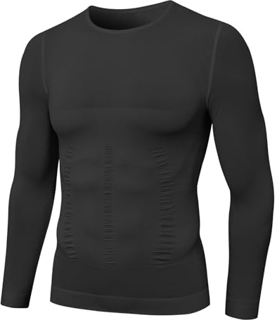 MEETYOO Shapewear kompressionströja herr långärmad body shaper sportskjorta snäva underkläder undertröja funktionell tröja andas fitness bodybuilding män topp, svart, M
