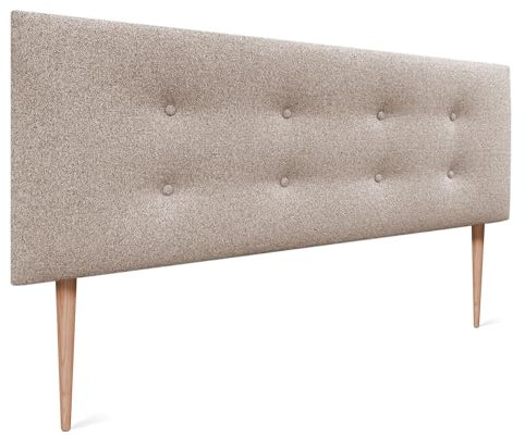 DHOME Kopfteil aus Kunstleder oder Stoff AQUALINE Pro mit 2 Reihen Knöpfen, gepolstertes Kopfteil (Sandstoff, 145 x 105 cm (Betten mit 120/135/140))