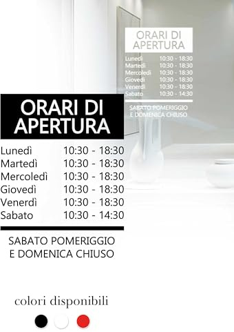 Vetrofanie Orari di apertura Mod. VERTICALE - Adesivi in vinile prespaziato per negozi - Disponibile in diversi colori