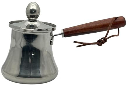 perfk Caffettiera turca in acciaio inox, pentola con coperchio e manico in legno, scaldalatte, scaldaburro per bar, casa, ristorante, 350 Ml