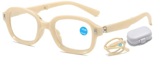 Lanomi Faltbare Lesebrille Blaulichtfilter Brille Damen Herren klappbaren Sehhilfe Lesehilfe Tragbare Anti Blaulicht Computerbrille mit Etui Beige Lesebrillen 1.0