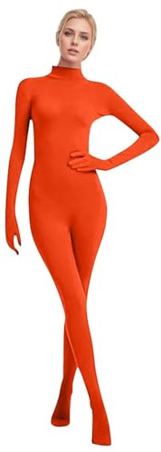 Darringls Combinaison intégrale Zentai pour femme - Face ouverte - Costume d'Halloween - Noël - Carnaval - Orange, Orange, S