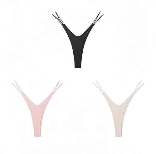KUKUMOOD V String Micro Thong Women Cotton G-String Seamless Sexy High Waisted Nude/Black/Pink 3 Pack(XS)