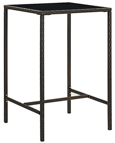 WKIEQACO Outdoor Outdoor Tische, Garten Bartisch, Braun, 70 x 70 x 110 cm, Polyrattan und Glas