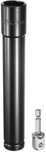 sourcing map Deep 6-Points Impact Socket 1/2 Drive 24mm Metric Socket 8 Length with 1/4 Hex Shank Adapter, CR-V Steel Socket Adapter Accessory Tool Set Kit for Hex Bolts Nuts