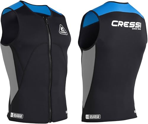 Cressi Guardian Man Neoprene Zipper Vest Black/Blue 2mm 3XL/7 - Double Lined 2mm Neoprene Vest with Zip, for Swimming, Snorkeling, Sup, Surfing, Kayaking and Water Sports, Black/Blue, 3XL/7, Men's