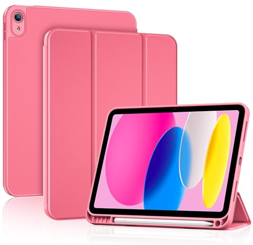 ProCase för iPad (A16) 11:e generationen 11 tum 2025/10:e generationen 10,9 tum 2022 fodral med pennhållare, fullständigt kameraskydd slimmat fodral med mjukt TPU-bakskydd – melonpink