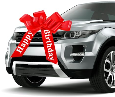OIODKDEF Große Rote Schleife für Auto, 30 Zoll Groß Geschenkschleife mit Happy Birthday, Riesige Autoschleife für Auto Deko, Große Schleife für Auto Fahrrad Geschenkverpackung