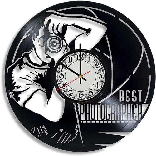 PODODO Horloge en vinyle pour homme avec logo de photographe, logo d'appareil photo, ornement d'appareil photo, femme photographe