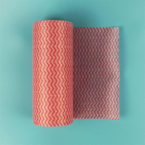 Kitchen dish towel, super absorbent dish towel, Dishcloth Reusable Non-woven Fabric Disposable Kitchen Cloth Rolls Scouring Pads Cleaning Rags Lint Free Cloth (Color : Red),Rood,One Size