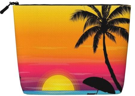 FZGGWYHL Sunset Palm Tree Printed Fake Hemp Makeup Bag Daily Storage Bag