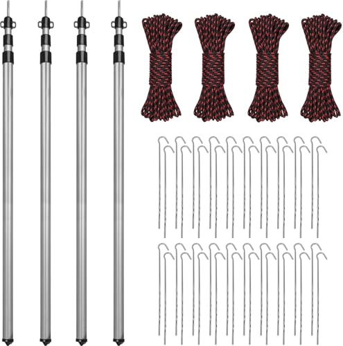 normani Teleskopstangen für Zelte - Campingstangen für Planen Markise Baldachin Veranda Sonnensegel Zeltstange mit Seilen und Zeltheringen 94-240 cm 4er Pack OneSize