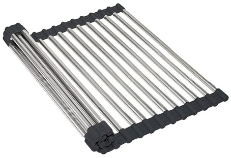 Amig - Scolapiatti pieghevole Hidro - 46,5 x 29,5 x 1 cm - Acciaio inox - Colore inox - Scolapiatti da lavello - Per asciugare piatti, verdure o frutta - Organizzatore da cucina