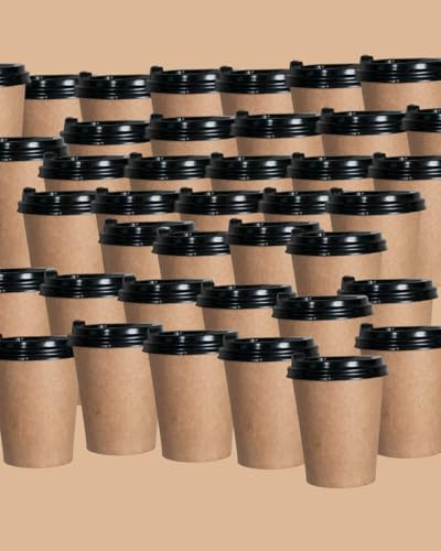 Gobelets jetables en carton kraft 240 ml, avec couvercle noir, pour boissons chaudes et froides, à emporter