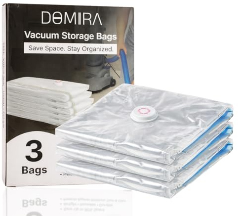 DOMIRA Vacuum Storage Bags – Space Saver Bags For Clothes, Duvets, Travel – Airtight Compression Seal – Reusable, Heavy Duty Vacuum Bags (Large, 3PK)
