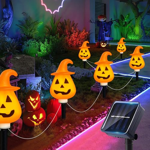 6 Lampes Solaire Citrouille Halloween, Lumiere Decoration Halloween Exterieur, LED Citrouille Lumineuse pour Jardin, Balcon, Terrasse, Pelouse