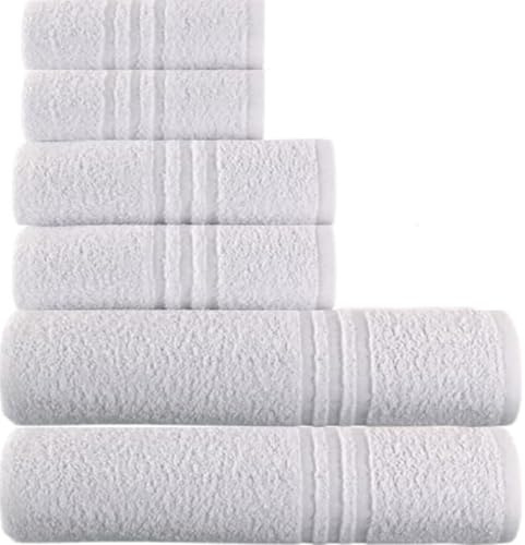 Generico 6 PEZZI Set Asciugamani Bagno Bianchi, Hotel, Cotone, 2 Telo Doccia 100x150cm + 2 Asciugamani 60x110cm + 2 Asciugamani Ospiti 40x60cm, ADATTI casa, hotel, SPA, dormitorio.