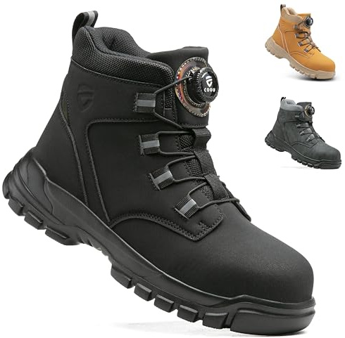 KOIFISH Steel Toe Cap Boots Mens Womens No Lace Work Boots | Anti Slip Comfortable Lightweight Safety Shoes