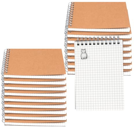 SYUTBOU 18 Stück Notizblock A6 Kariert, 80 Blatt Notizbuch, 14,5 x 10,2 cm Braun Kraftpapier Spiralblock Ringbuch für für Büro, Hause