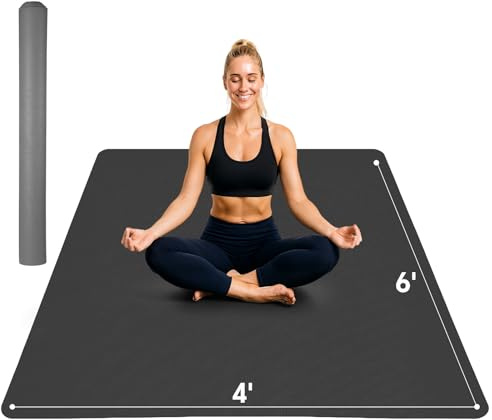 Stepwaver Extra Large Yoga Mat 6'x4'(1/3 Thick), Non-Slip, Ultra Durable, Wide Workout Mat, Wide Exercise Mats for Home Workouts, Yoga, Pilates, Stretching (Barefoot Exercise) - Black