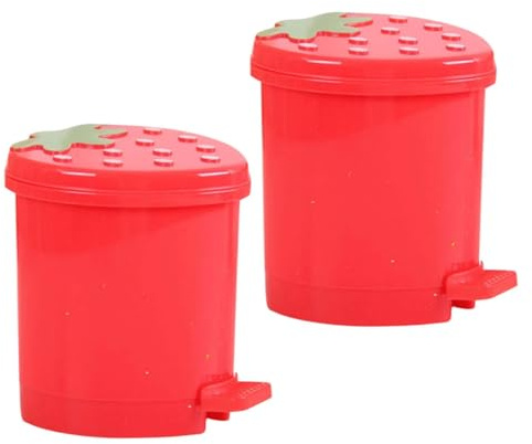 SMASOLO 2piezas Mini Bote De Basura Forma De Fresa Papelera De Escritorio Pequeña Para Dormitorio Oficina o Cocina Tapa