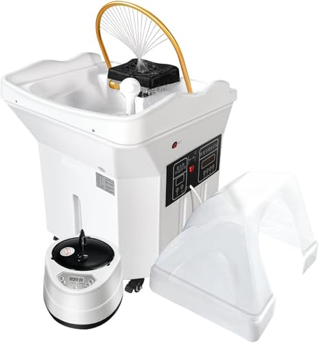 SAYEYBU éQuipement Spa TêTe, Grand RéServoir d'eau 60L, Cuve Shampoing Circulation d'eau, Lit Shampoing Massant, Fumigation, SoinsTêTe, Spa JaponaisTêTe, Cuvette LavagePortable,Blanc