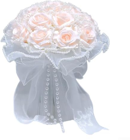 Bouquet di rose artificiali per matrimoni all'aperto con design realistico e materiale in tessuto di lunga durata per spose e proposte in 4 opzioni di colore (rosa)