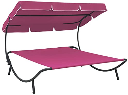 Frdhee Camping Liegestuhl Sonnenbank,Sonnenliege mit Sonnendach Rosa,Gartenliege für Balkon,Garten & Strand