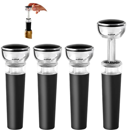4 Pcs Wine Bottle Stoppers Reusable Wine Stoppers for Wine Bottles | Vacuum Pump Preserver for Keeping Wines Fresh, Ideal Wines Sealer Accessory Gift