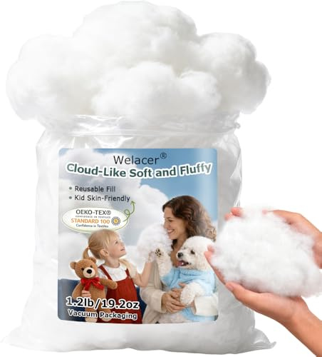 Welacer Polyester Hollowfibre Polyfill Stuffing,544g Washable White Fill | Soft Fluff Filling for Sofas, Cushions, Bed Pillow Stuffing, Toy Making, Sewing, Crochet & DIY Crafts with Lasting Loft