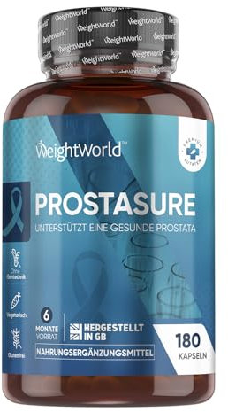 Prostata Komplex Kapseln - 1 Kapsel Täglich - 180 Kapseln - 6 Monate Vorrat - Mit Sägepalmenextrakt, Brennnessel, Kürbiskern, Vitamin D3 & B6, Zink - Saw Palmetto - ProstaSure von WeightWorld