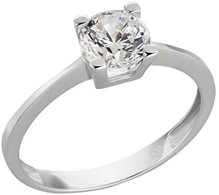 Ardeo Aurum Damenring aus 333 Gold Weißgold mit Zirkonia im Brillant-Schliff Solitär-Ring Verlobungsring