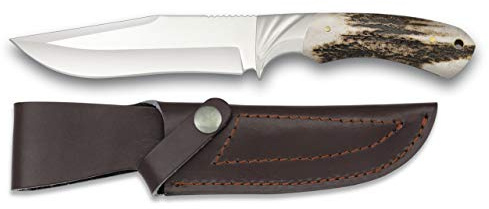 Cuchillo Caza Mango Ciervo para Caza, Pesca, Camping, Outdoor, Supervivencia y Bushcraft Albainox 32318 + Portabotellas de regalo