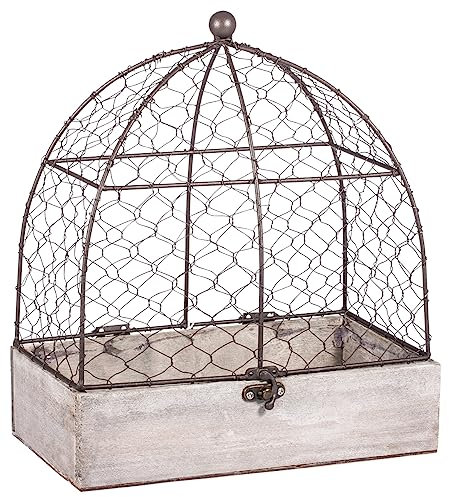 Rayher Jaula decorativa vintage, 25x14x29 cm, pajarera de metal y madera, 46347000