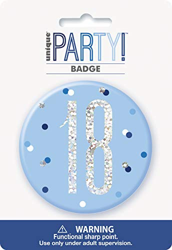 Unique Party 83518 Blue Round Prismatic 18th Birthday Badge 1 Pc, Age 18