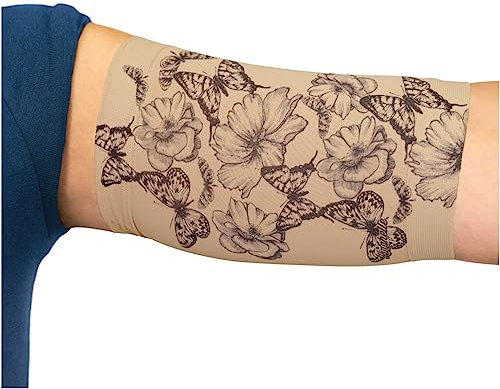 Linphelle Copri Picc in Microfibra - Fascia Copri Picc Braccio in Tessuto Traspirante e di Design, Manicotto Braccio Ideale per PICC, Glucometro, Tatuaggio o Ferite, Rosa e Farfalle, Taglia 1