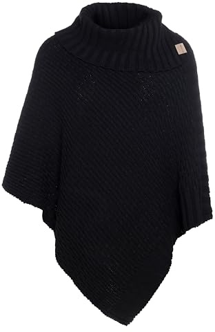 KNIT FACTORY - Nicky Gestrickter Poncho - Damen Strickponcho mit Kragen - Mit Wolle - Hochwertige Qualität
