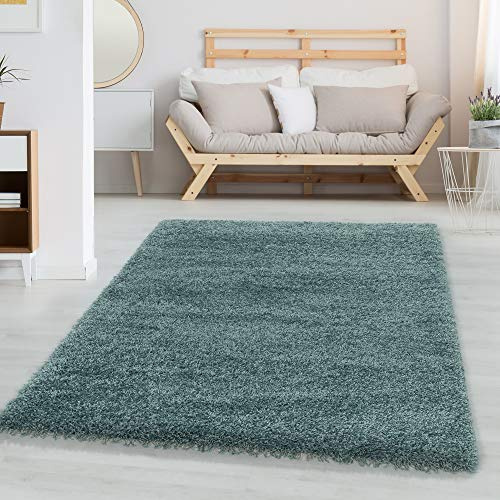 Carpetsale24 Shaggy Hochflor Teppich 60x110 cm Blau weich flauschig modern einfarbig Für Flur oder kleine Räume für Wohnzimmer Schlafzimmer Flur