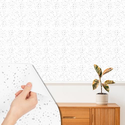 WALPLUS 15cm(6) 24pcs Terrazzo Holographic Glitter Silver Wall Tile Sticker, Self Adhesive Wall Tiles Stickers for Kitchen Bathroom Tile, WT1604 (Colors May Vary)
