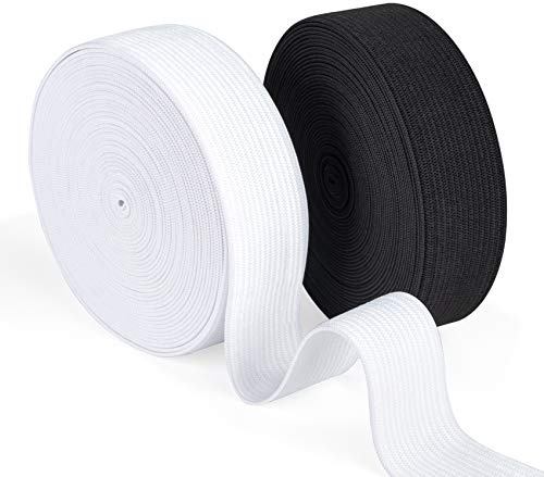 Agoer 12m Elastique Couture, 2 Rouleaux Bande Elastique Couture de 20 mm - Blanc et Noir - Ruban Élastique pour Pantalon Jupe Ceinture