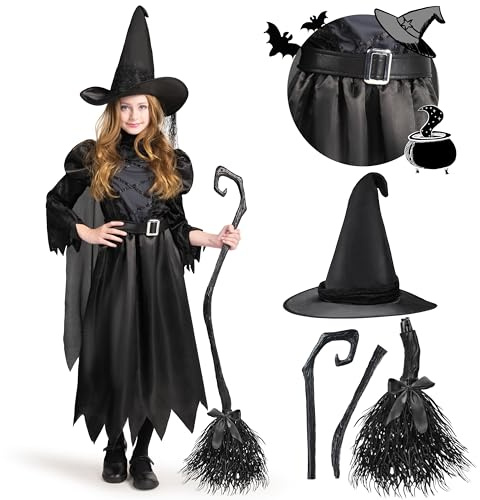 Spooktacular Creations Schwarze Hexe Kostüm für Mädchen Halloween Kostüm Party, Magic Deluxe Fancy Dress Outfit für Kinder Rollenspiel Party, Halloween, Karneval