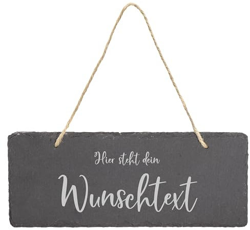 LAUBLUST Türschild Schiefer Personalisiert - Wunschtext, 8 Schriften Wählbar - Haustürschild mit Name - 3 Größen, inkl. Kordel
