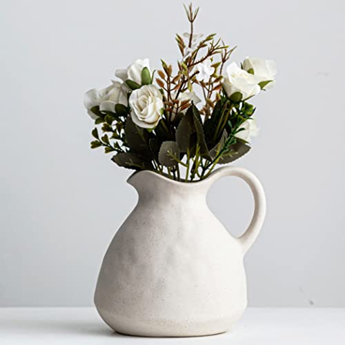 XIUWOUG Keramik Weiße Vase,Rustikale Krug Vase für Wohnkultur,Vintage-Krug Deco Vase für Bauernhaus-Dekor,Tischdekoration(nur Vase)